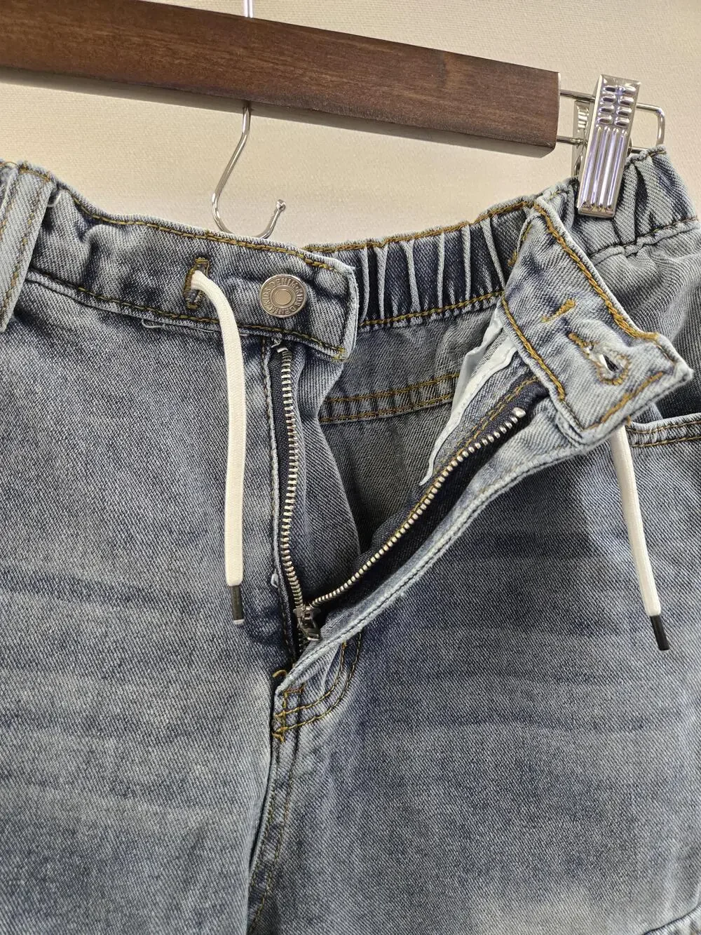 SHEIN Jeans Youth 16 Blue Cargo Elastic Waist Drawstring Pockets Denim